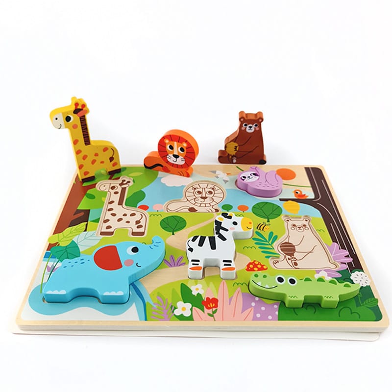 Wooden Chunky Puzzle - Wild Animals- Tooky Toy – Katsu Kids