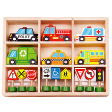 Load image into Gallery viewer, Tooky Toy - City Vehicles & Wooden Street Sign Set