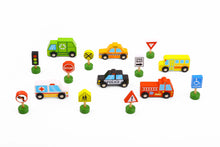 Load image into Gallery viewer, Tooky Toy - City Vehicles & Wooden Street Sign Set