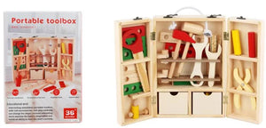 Portable Wooden Toolbox with Tools