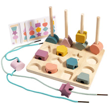 Load image into Gallery viewer, 2-in-1 Wooden Shape Stacking and Threading Activity