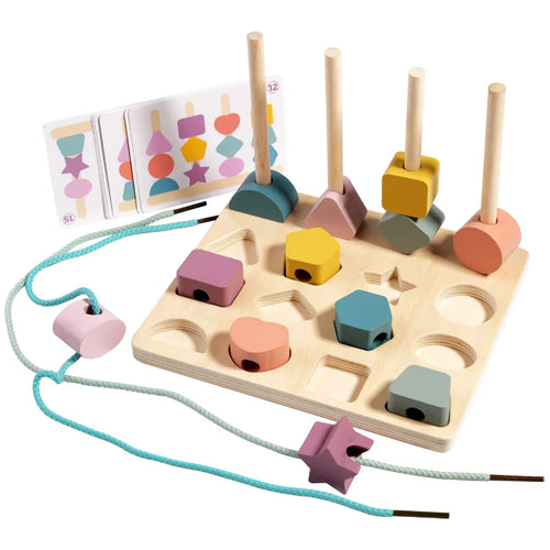 2-in-1 Wooden Shape Stacking and Threading Activity