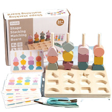 Load image into Gallery viewer, 2-in-1 Wooden Shape Stacking and Threading Activity