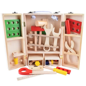 Portable Wooden Toolbox with Tools