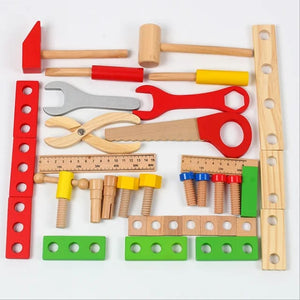 Portable Wooden Toolbox with Tools