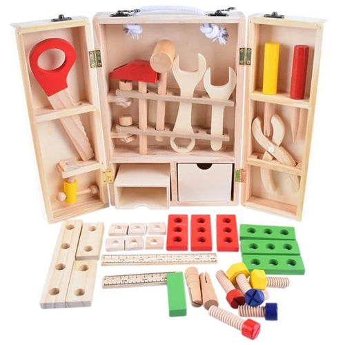 Portable Wooden Toolbox with Tools