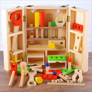 Portable Wooden Toolbox with Tools