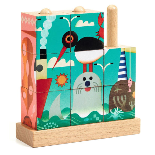 Puzz Up Sea - Djeco Wooden Block Puzzle and Stacker